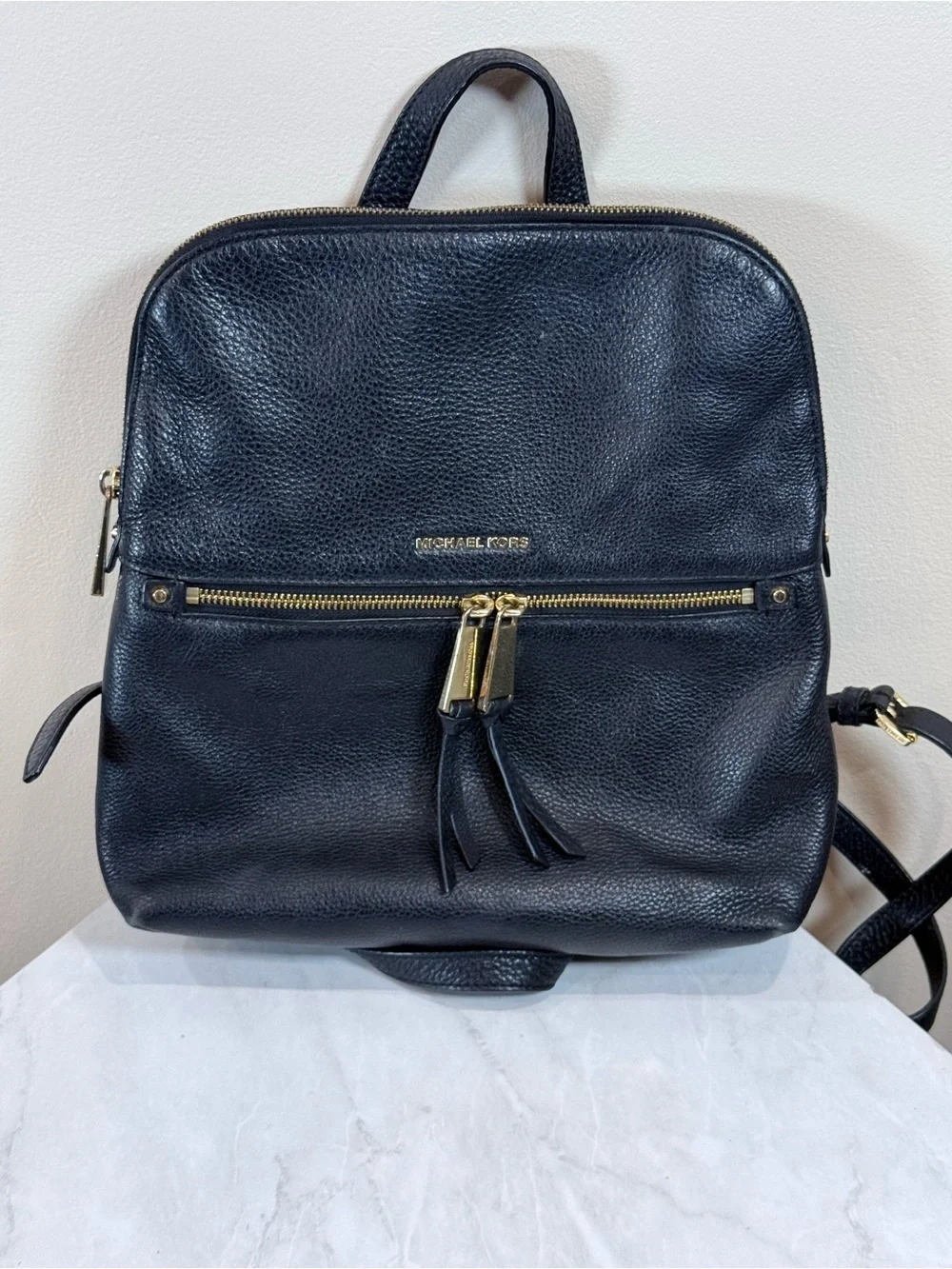 🔥Michael Kors Black Leather Backpack with Gold Hardware Accents EC🔥